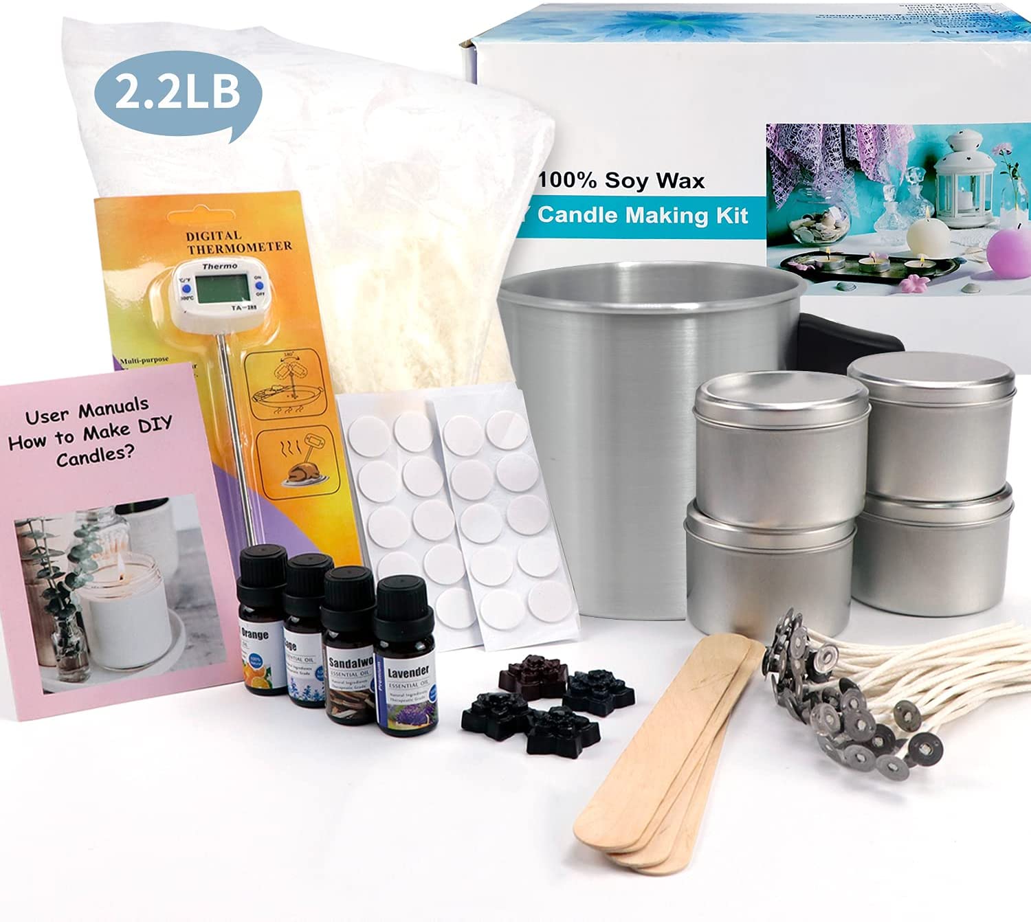 Candle Making Kit – Easy to Make Colored Candle Soy Wax Kit Include Wax,  Rich Scents, Dyes, Wicks, Tins & More